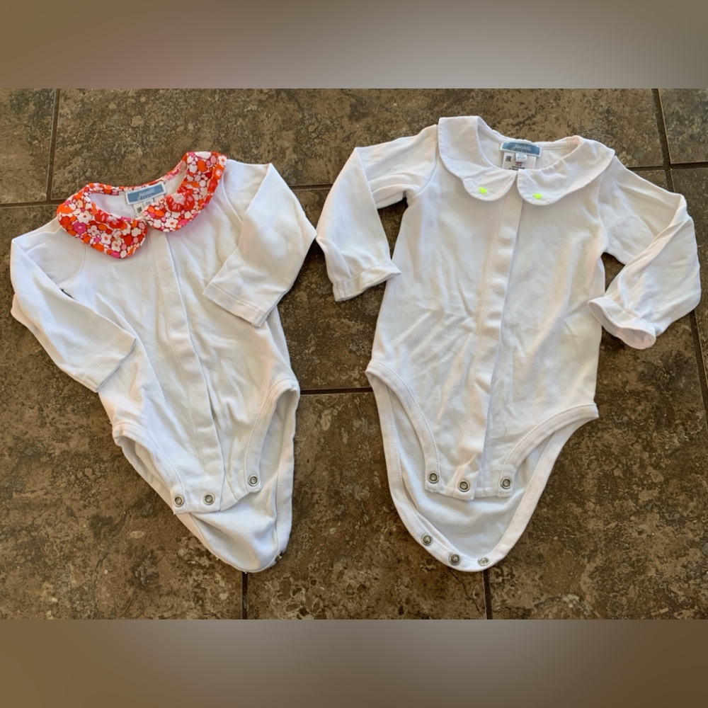 Jacadi White and Orange Floral Collar Kids bodysuits